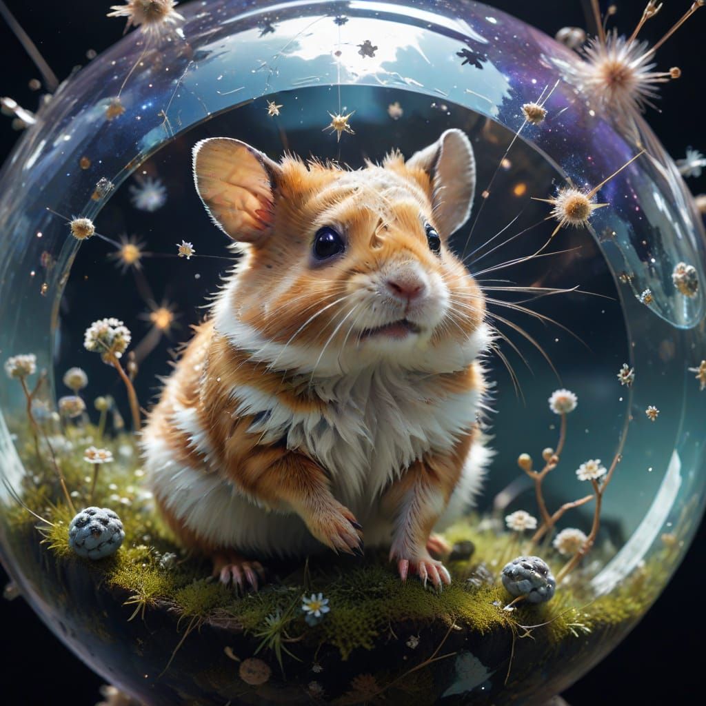 Hamster Among Stars in Double Exposure