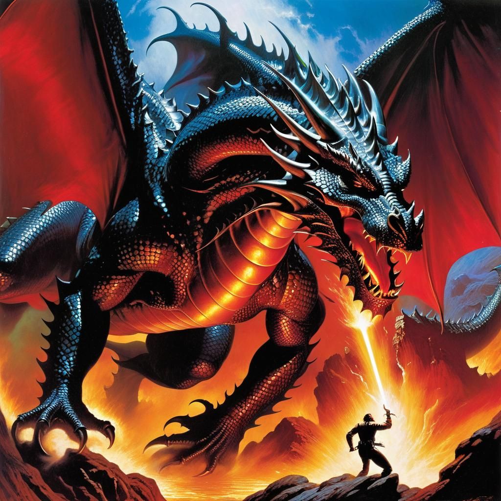 Fiery Dragon in Dark Fantasy Art Style