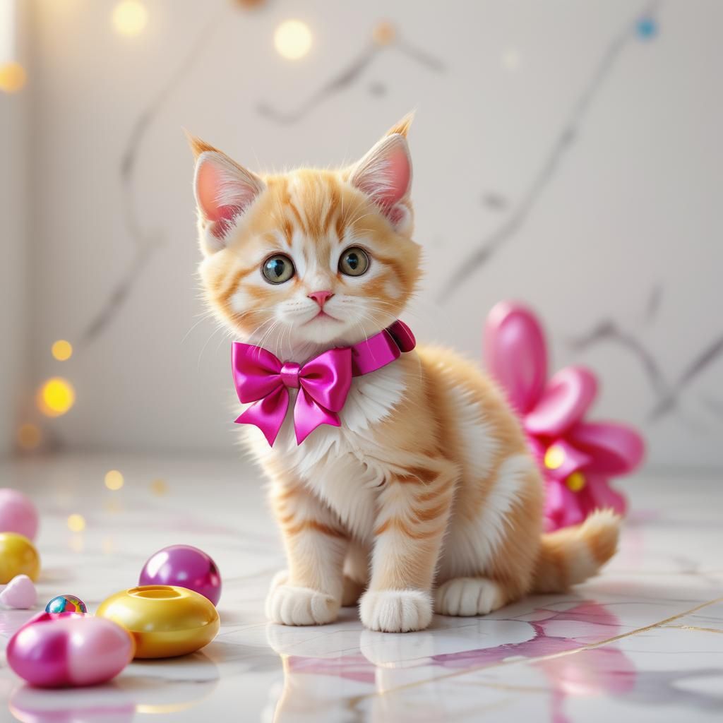 Adorable Cartoon Kitten in Hyperrealistic Style