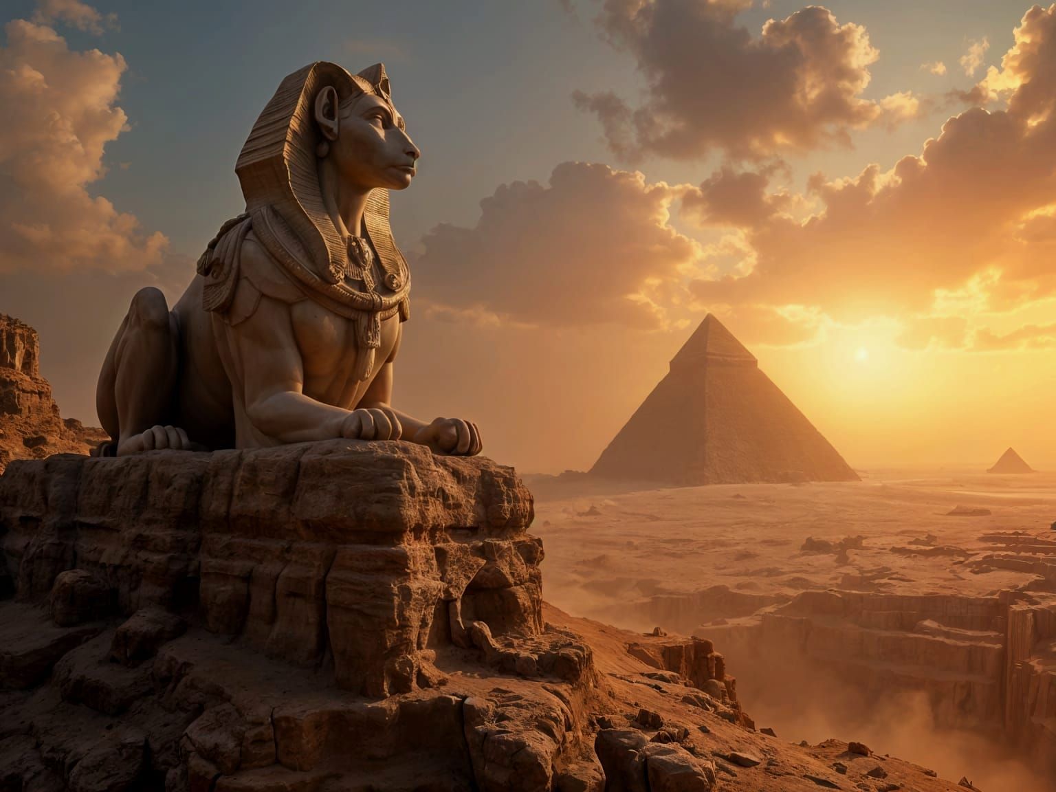 Magical Sphinx Guards Land from Temple