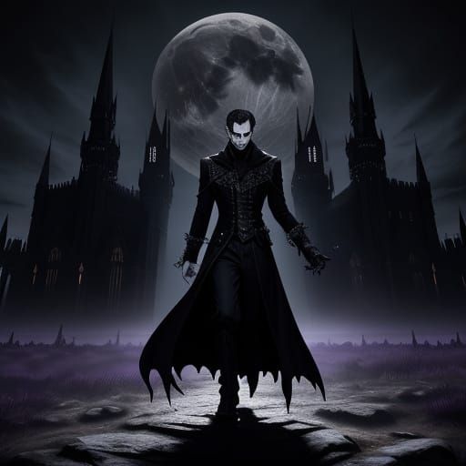 Gothic Vampire in Moonlit Castle, Dark Fantasy Art