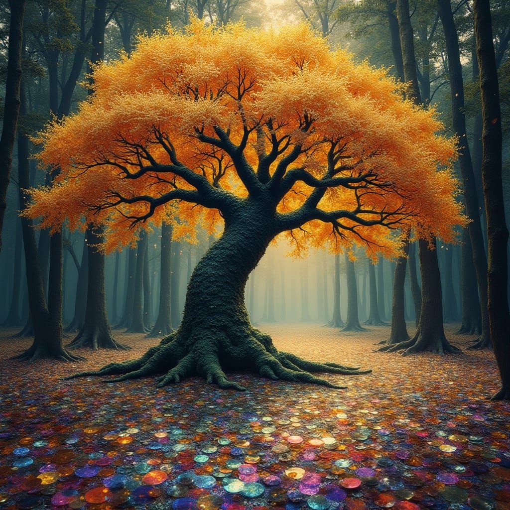 Ancient Tree in Iridescent Sequin Forest