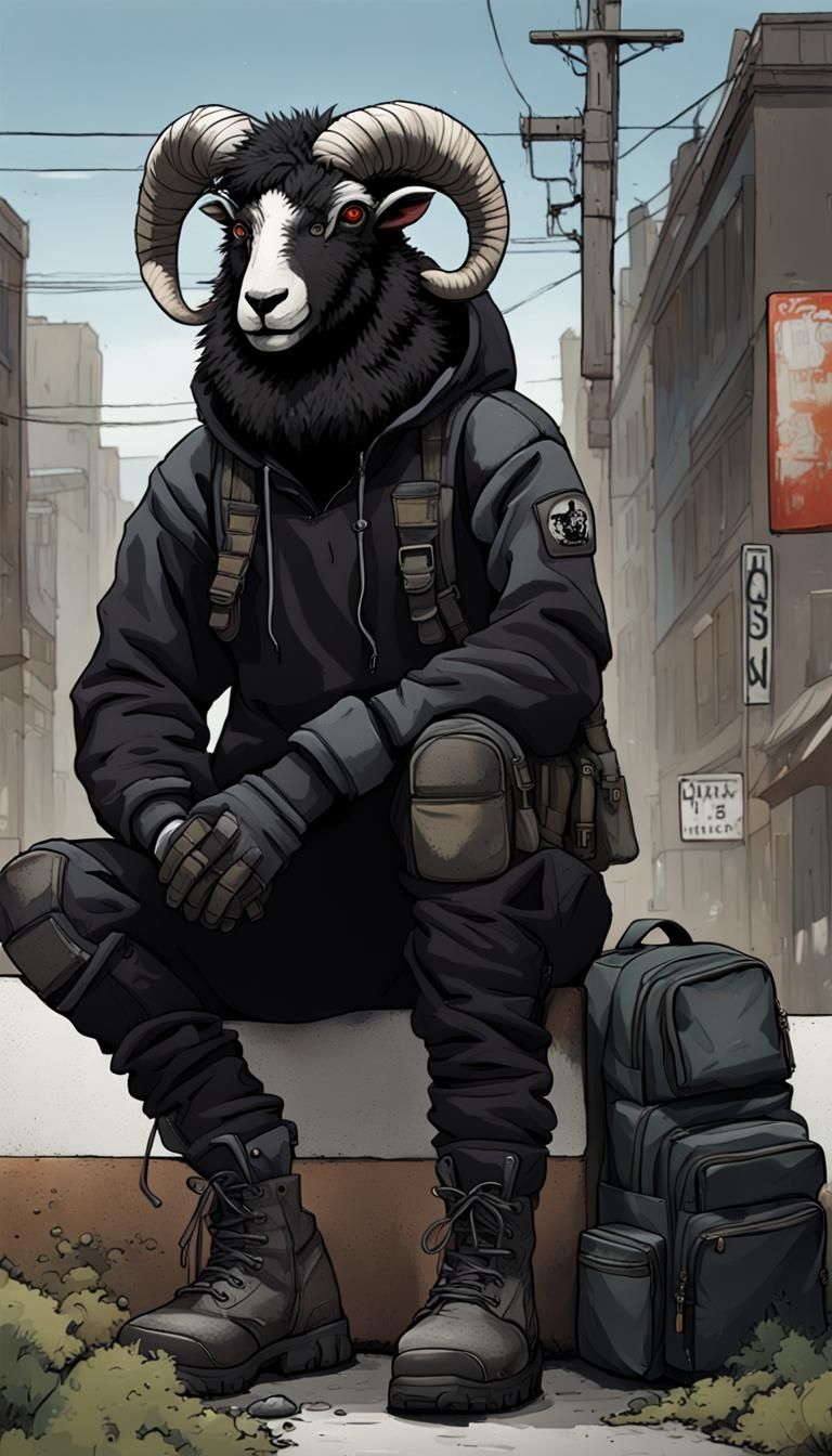 Tactical Valais Blacknose Sheep in Noir Style