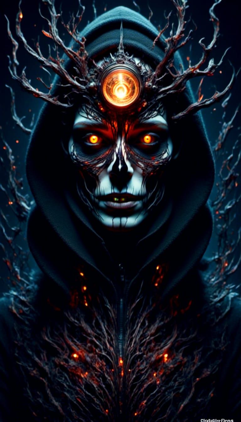 Flaming Metal Skull of Hooded Villain