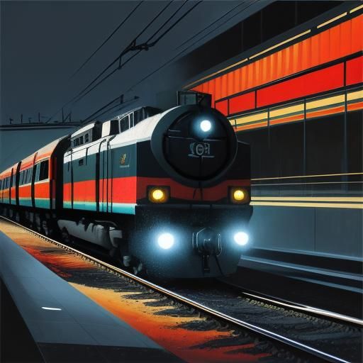 Cubist Diesel Locomotive in Art Deco Style