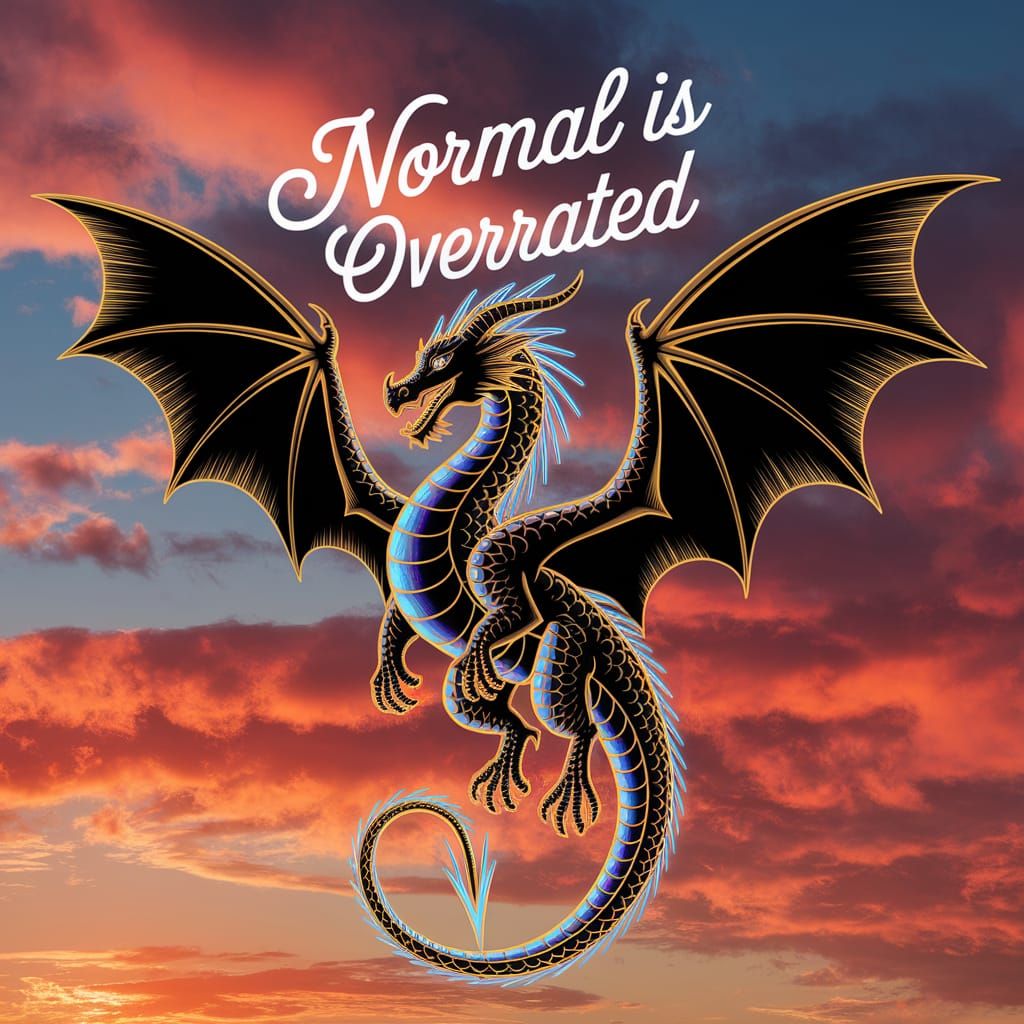 Neon Dragon Soars Above Vibrant Sunset Skies