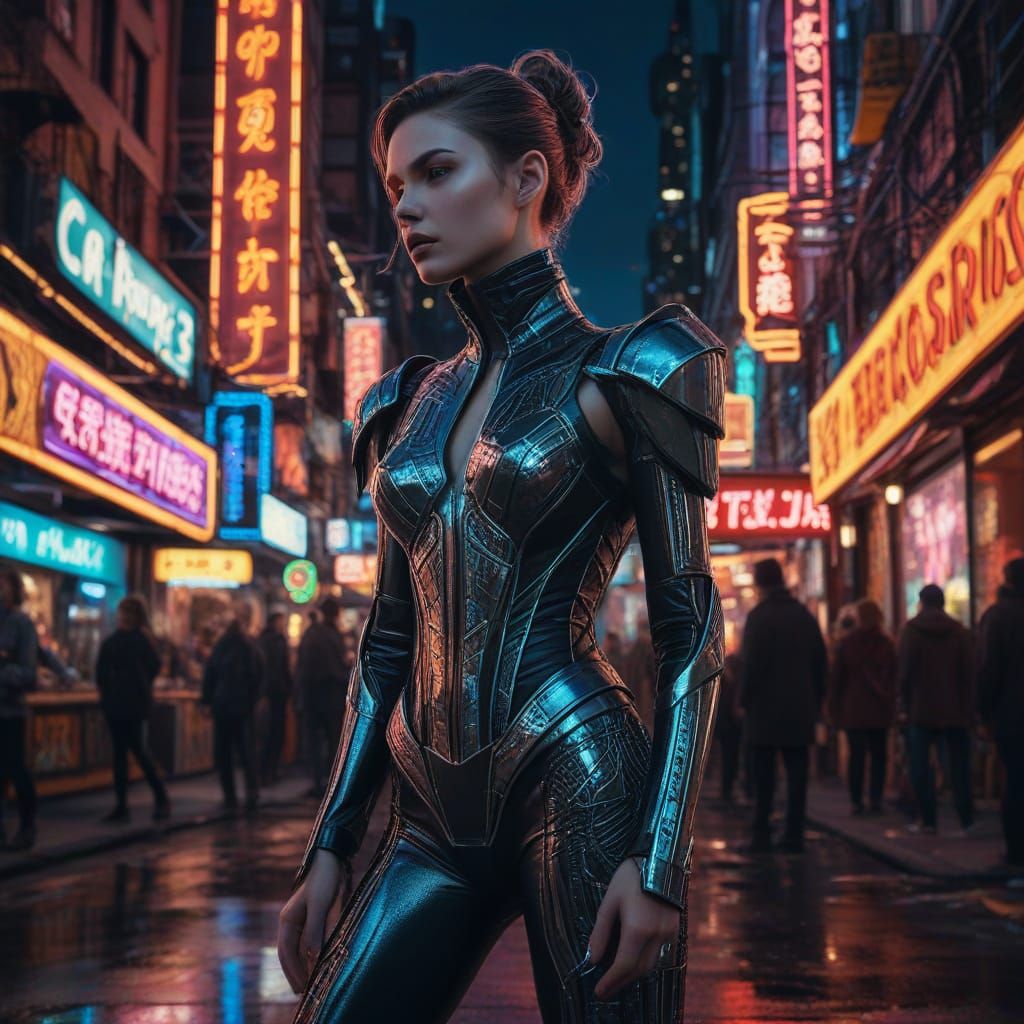 Cyberpunk Woman in Neon Metropolis