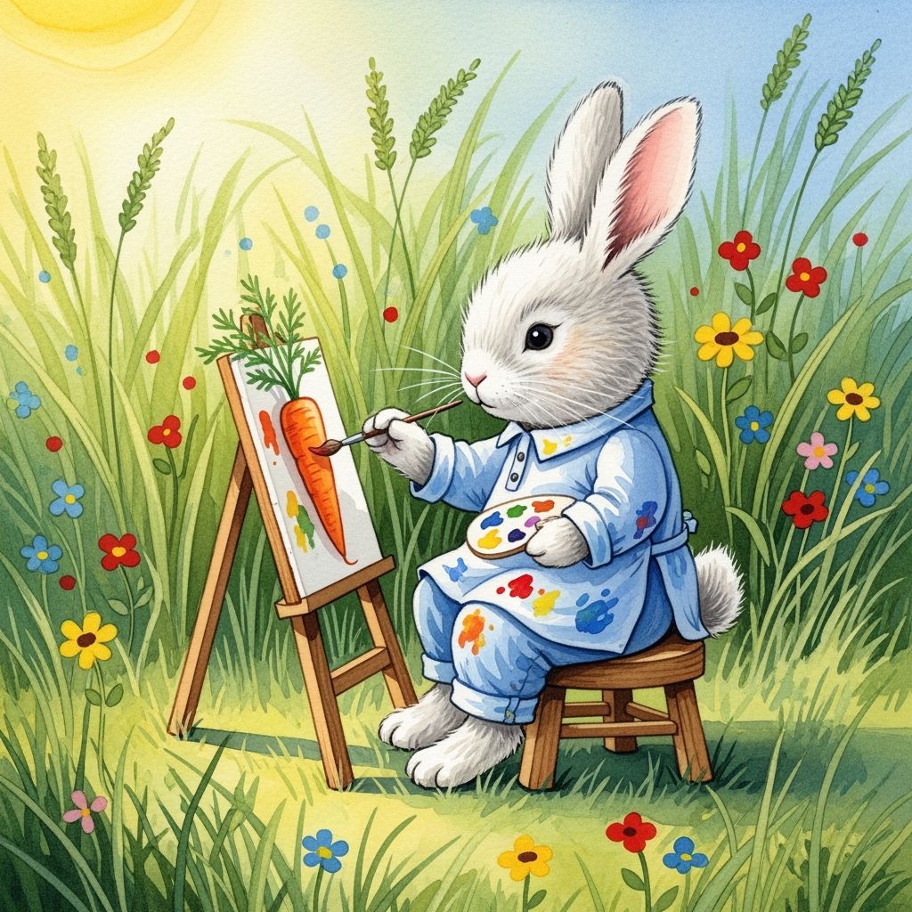 Bunny the Artist: A Watercolor Meadow Scene