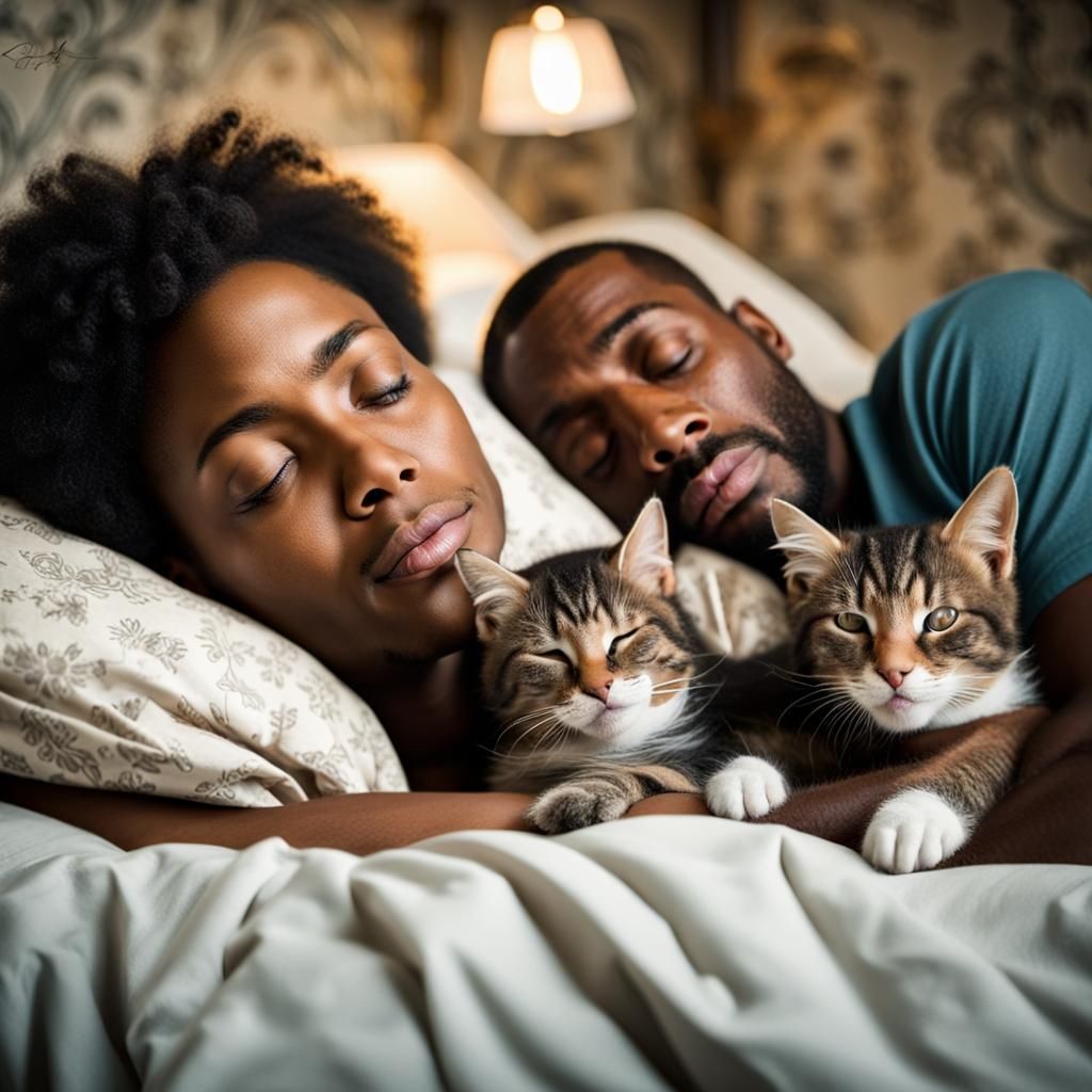 Couple Sleeping with Kittens: A Cozy Scene