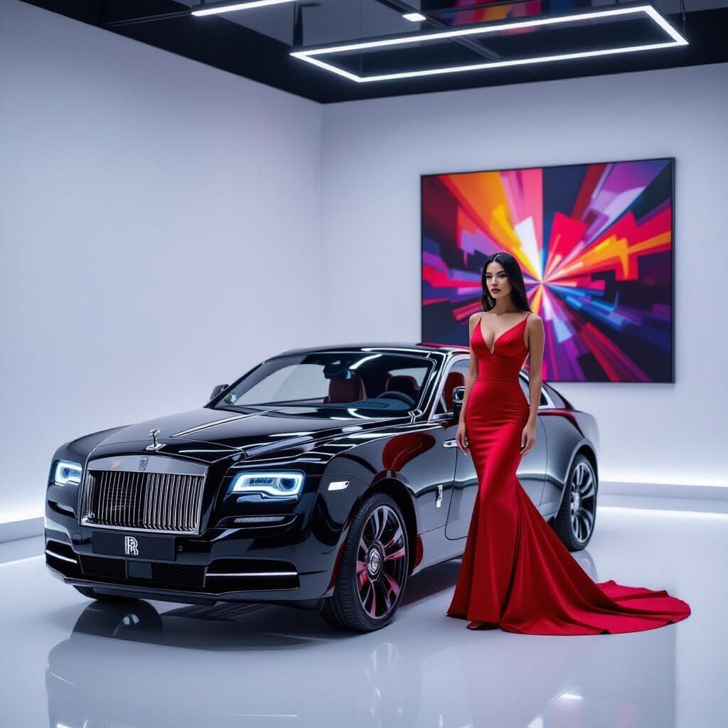 Rolls-Royce Wraith in Luxurious Garage with Abstract Art