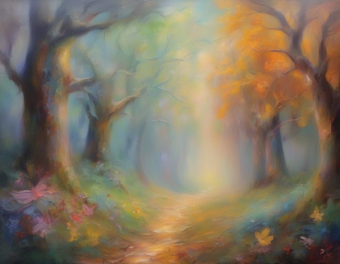 Surreal Enchanted Forest Dreamscape Oil Painting
