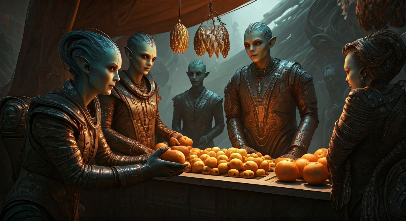 Bustling Alien Marketplace with Futuristic Tech