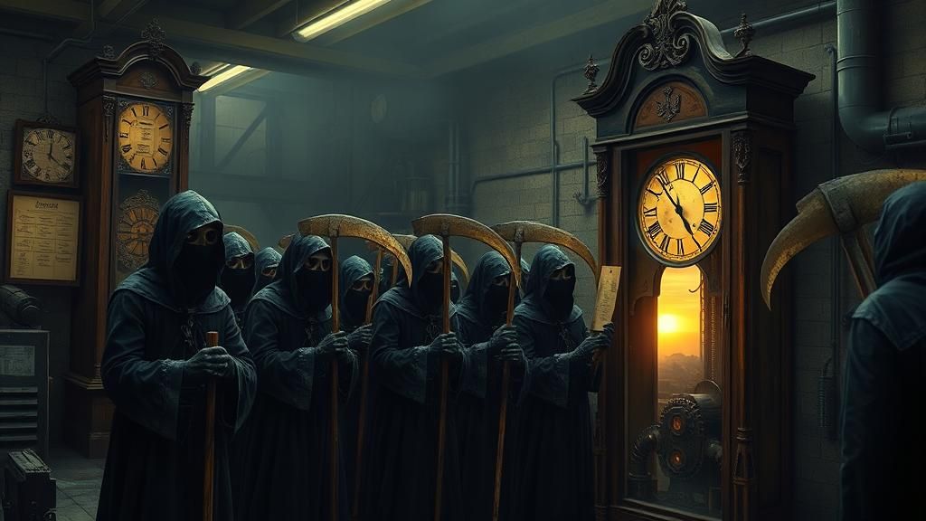 Grim Reapers Clocking In: Steampunk Factory