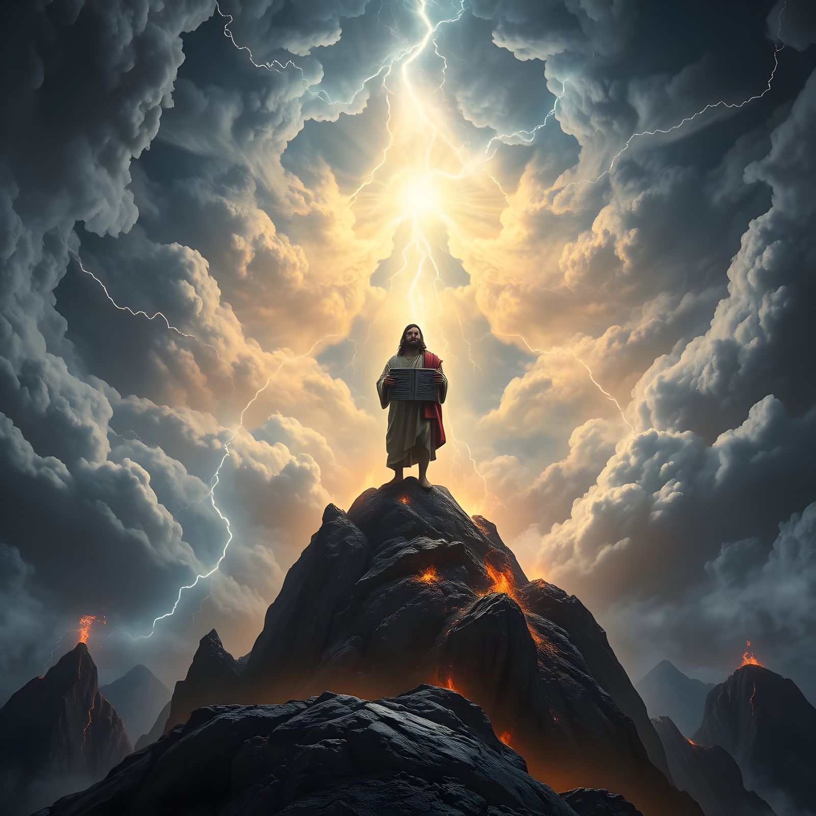Moses on Mount Sinai: Divine Glory in Epic Fantasy Style