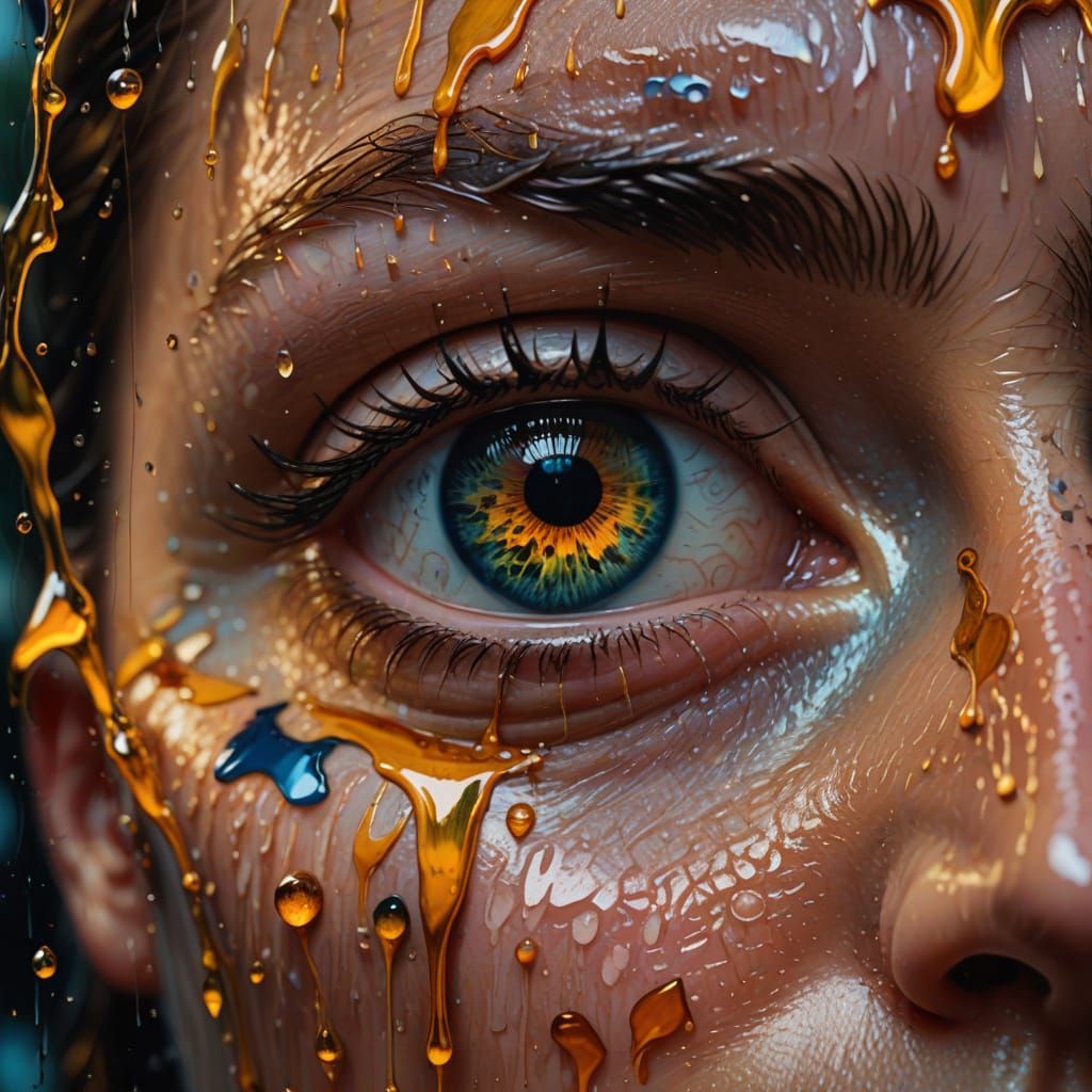 Surreal Tears: A Macro Oil Painting
