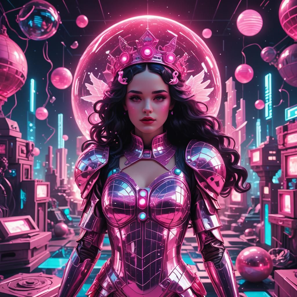 Cyber Mermaid in Neon Cemetery: Synthwave Style