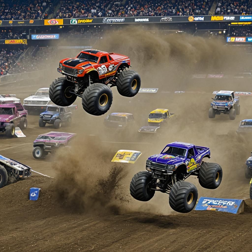 Monster Trucks Jumping at Monster Jam