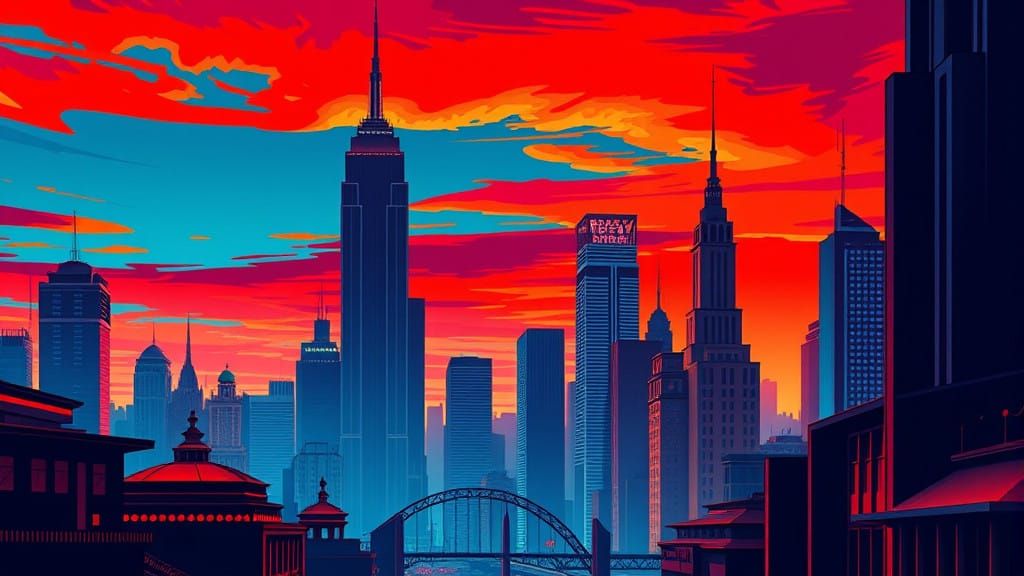 Futuristic Cityscape Unveils Satin Blue Sunset