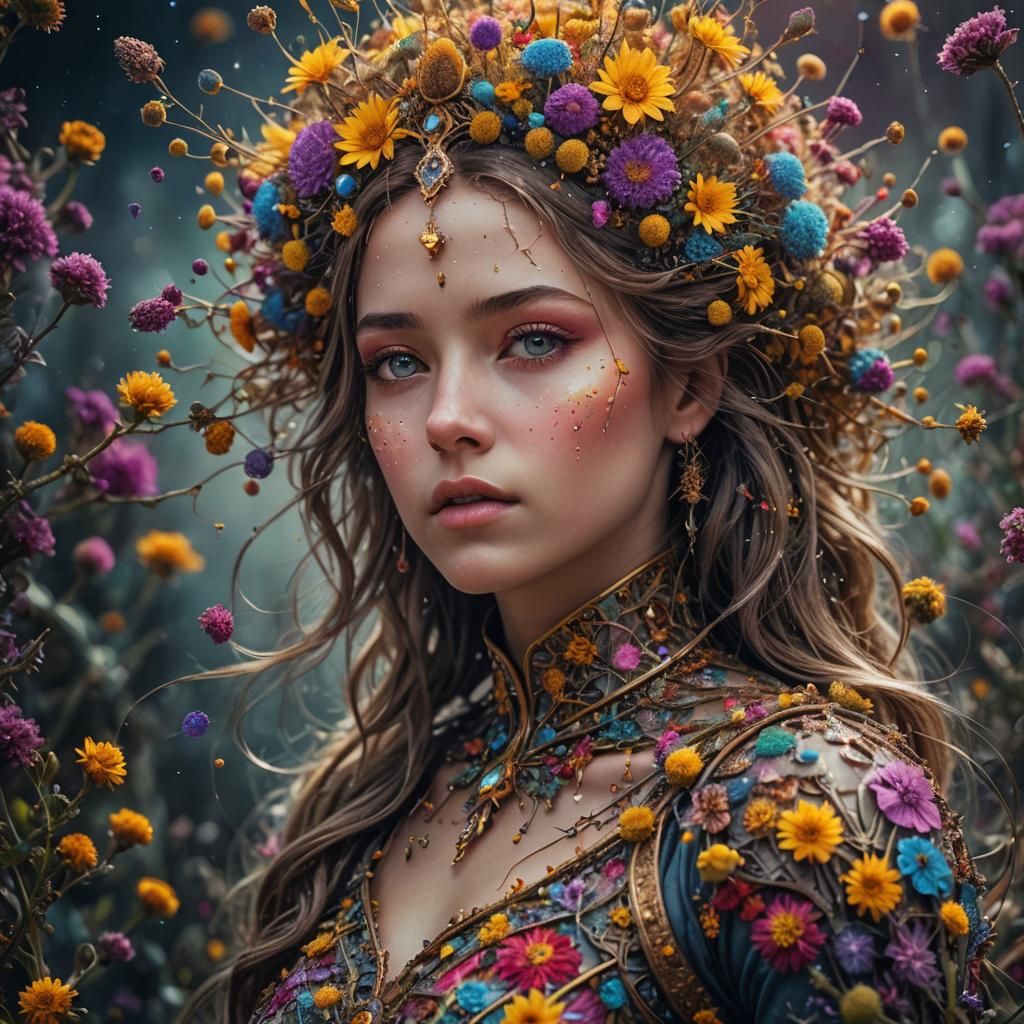 Cosmic Pollen Princess in Hyperrealistic Fantasy Style