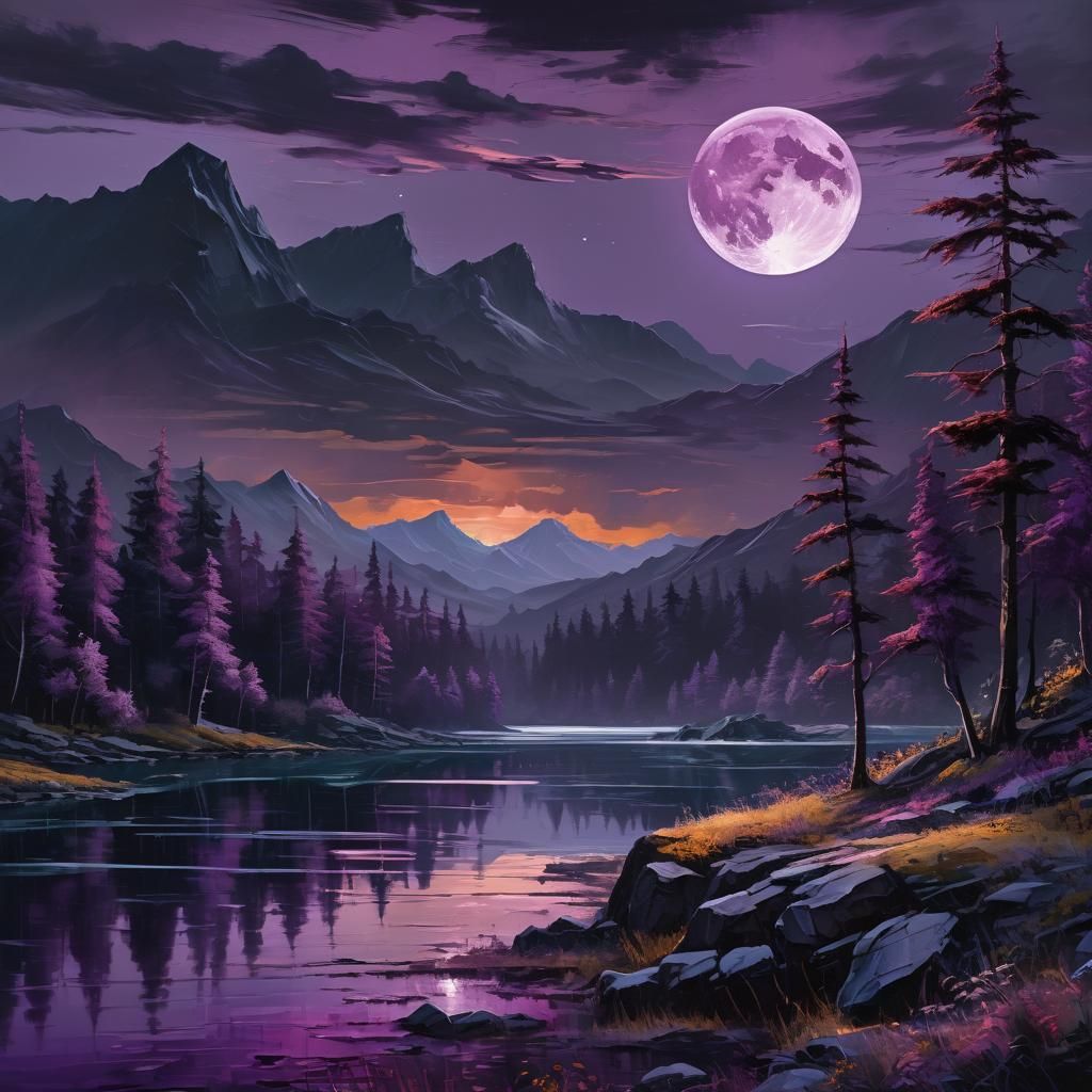 Abstract Moonlight Landscape in Oil Painting Style