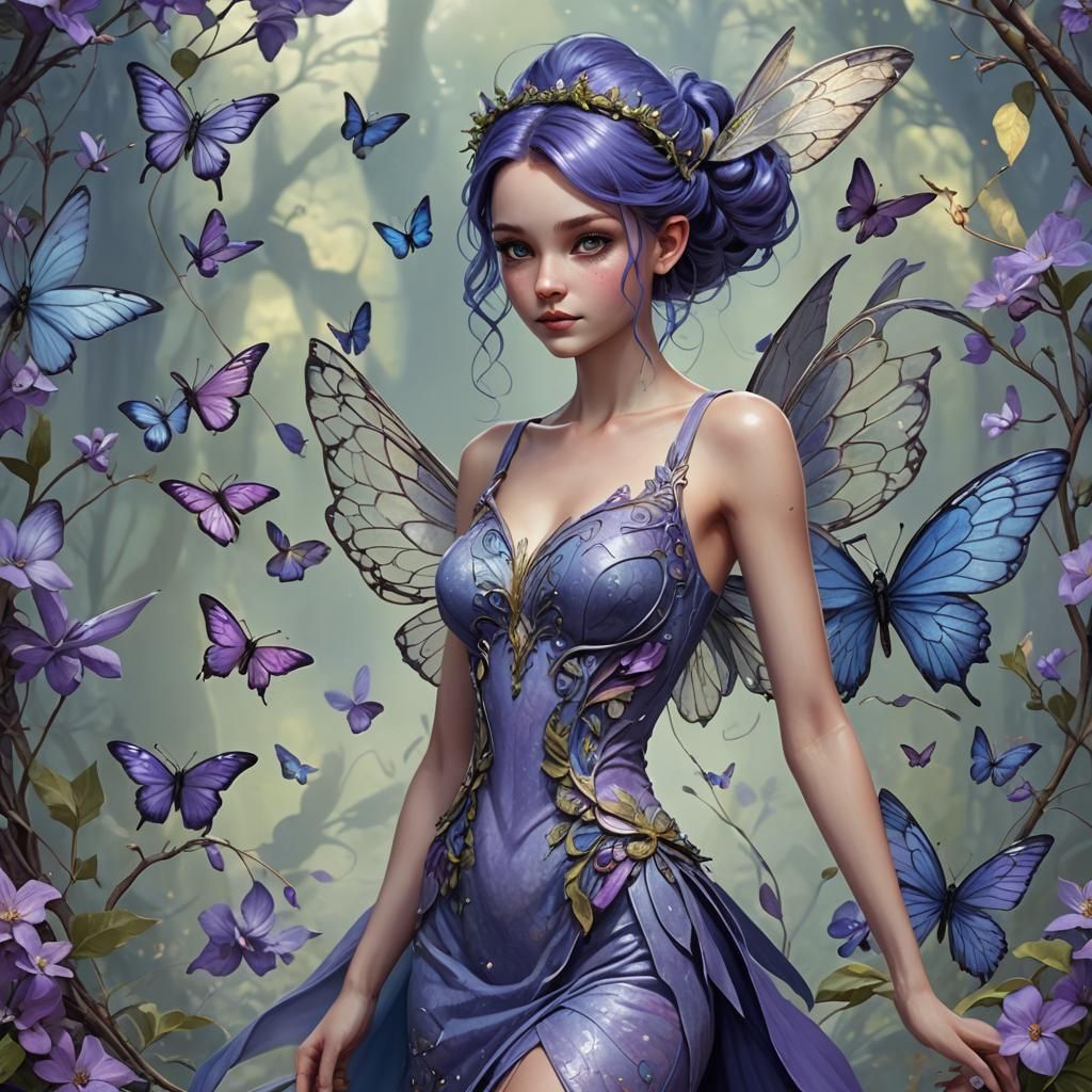 Pear-Shaped Fairy in Periwinkle: Fantasy Concept Art