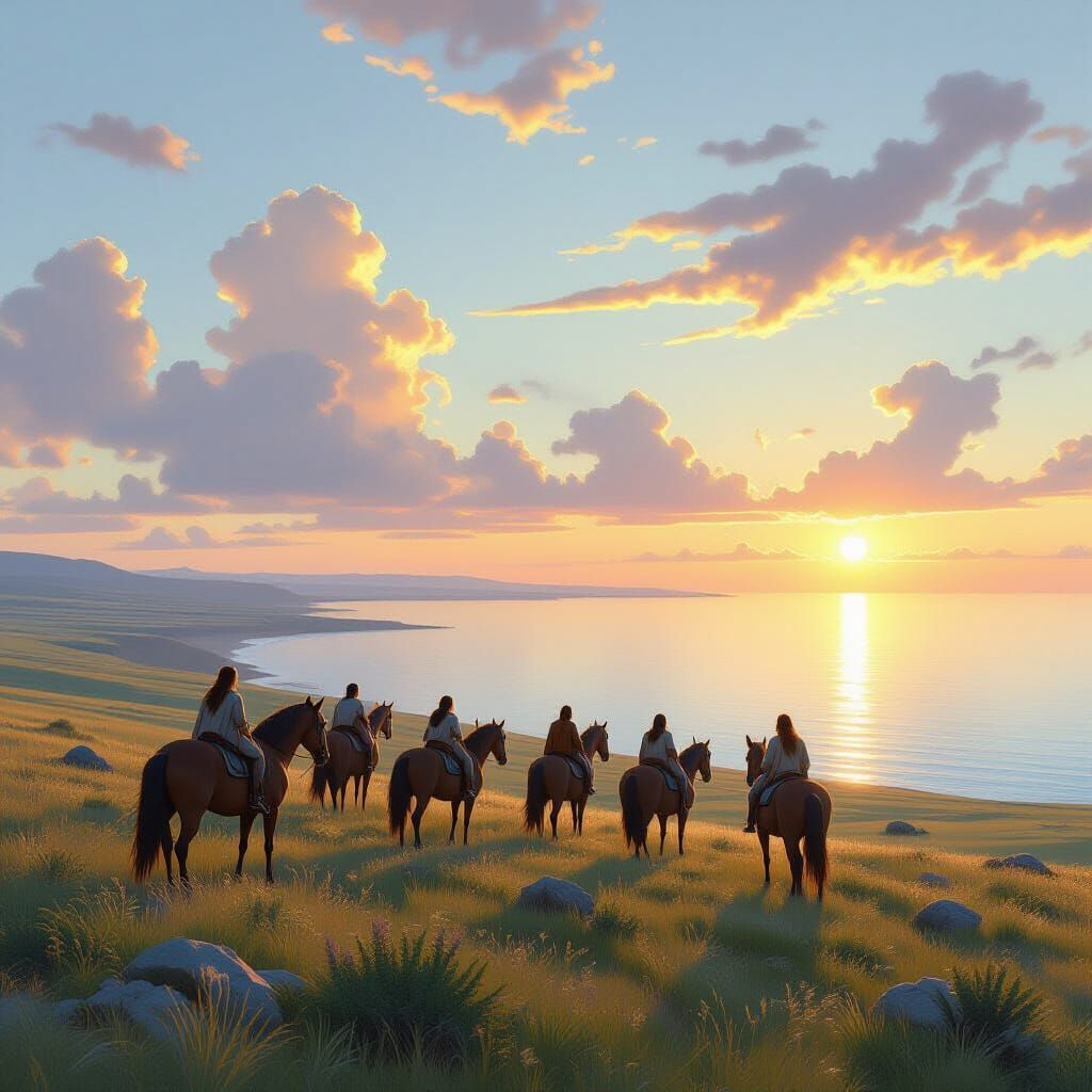 Centaurs Grazing at Sunset: Epic Fantasy Landscape