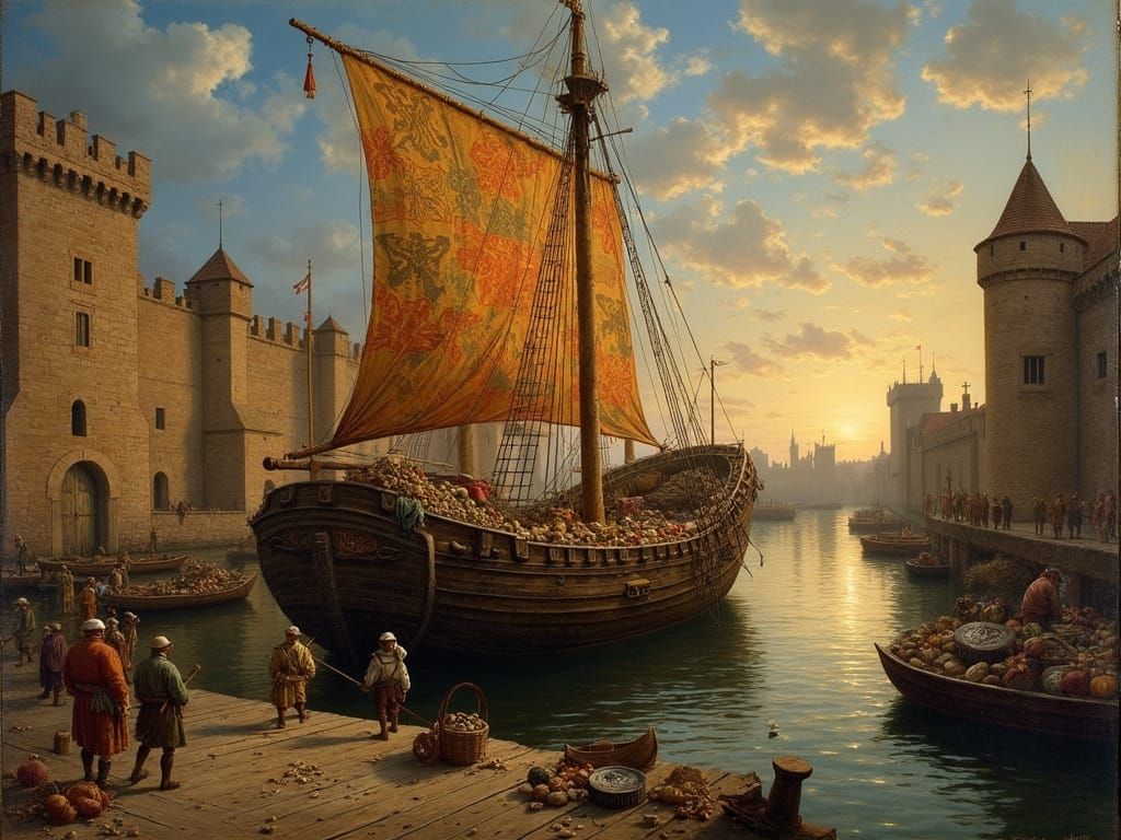 Vibrant 17th-Century Flemish Oil Painting of Bustling Harbor...