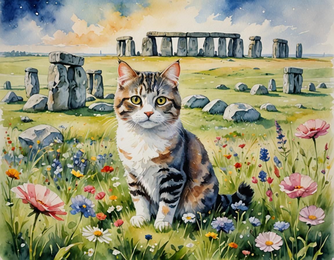 Whimsical Feline in Floral Paradise