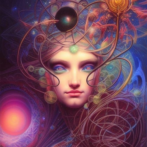 Vibrant Dreampunk Portrait of a Top Quark Particle