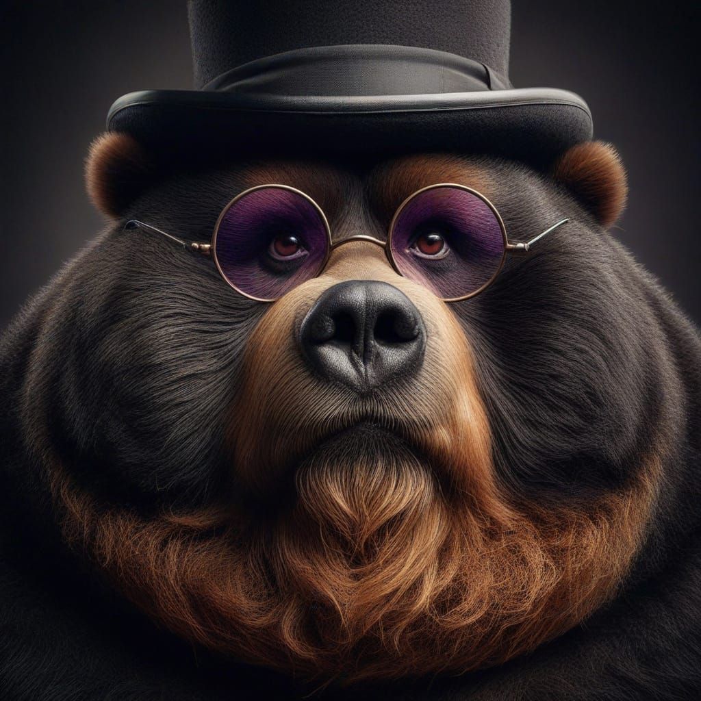 Sarcastic Kodiak Bear in Top Hat and Glasses