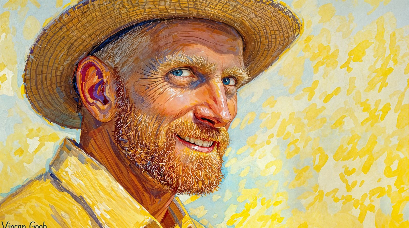 Sunlit Vincent Van Gogh Portrait in Vibrant Colors