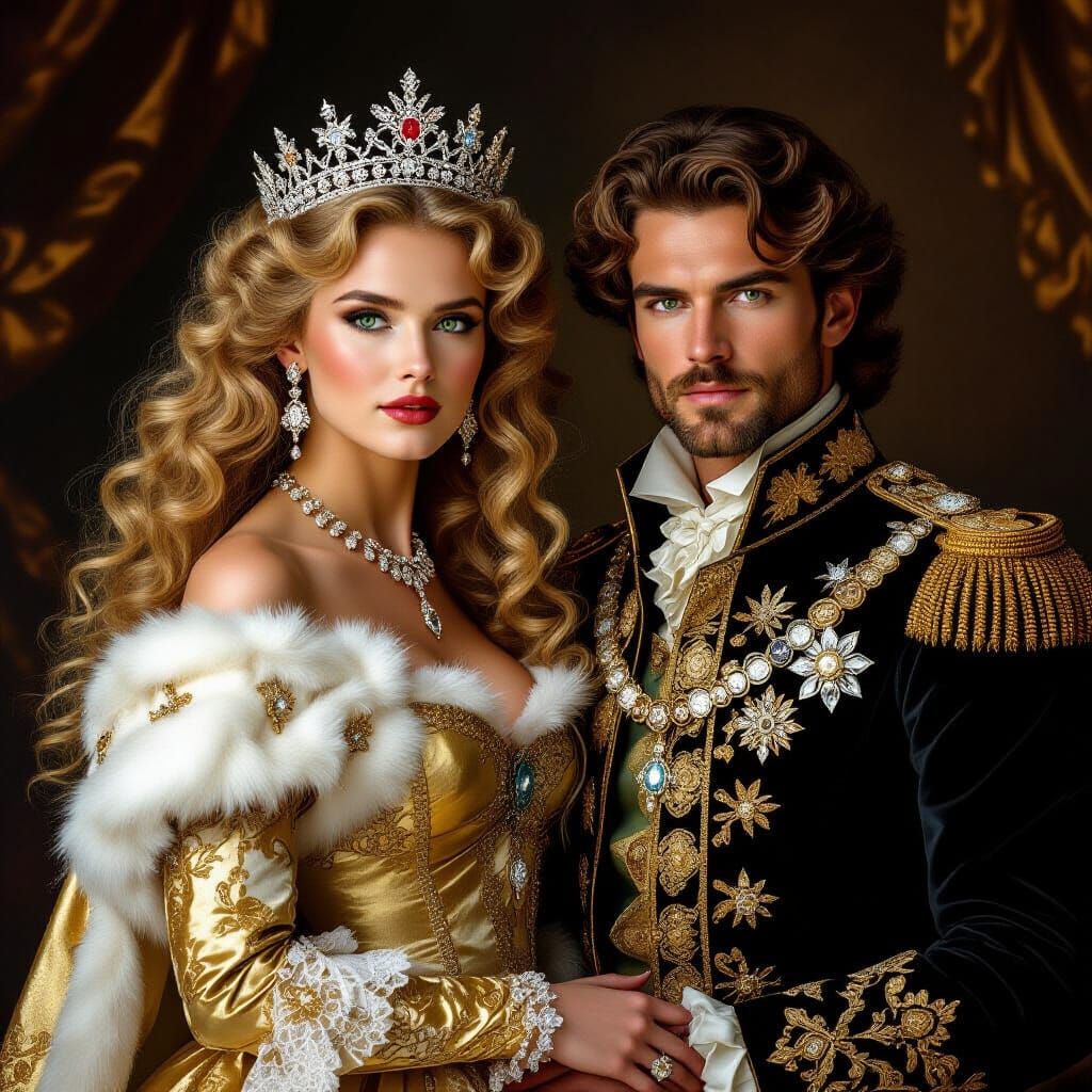 Royal Coronation in Baroque Style with Lavish Attire