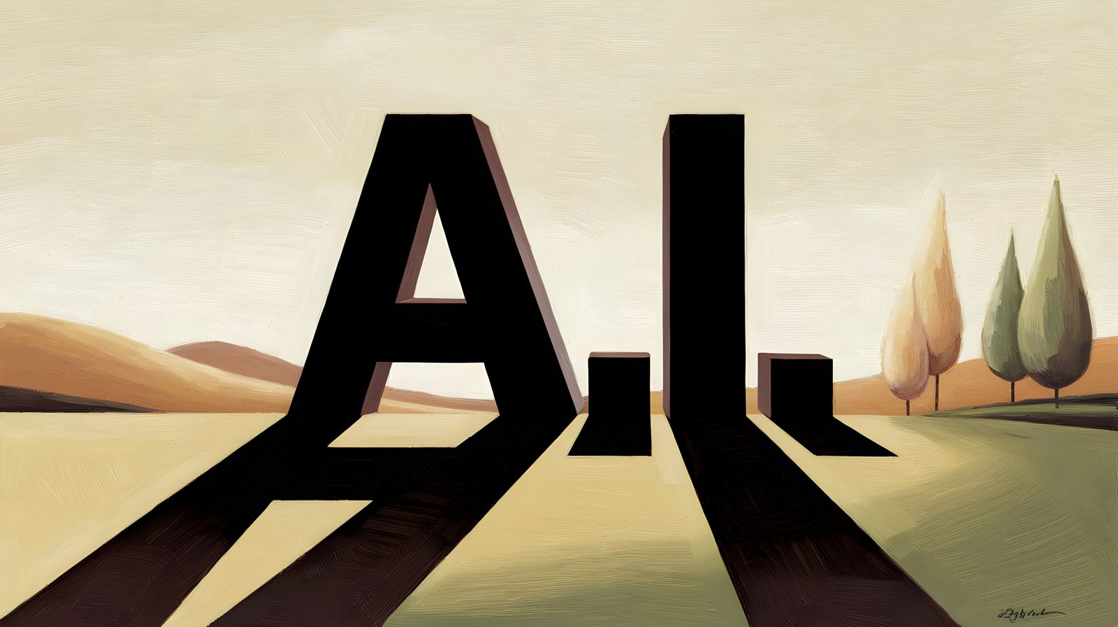 Neo-Impressionist Oil Painting of Majestic 'A.I.' Sculpture ...