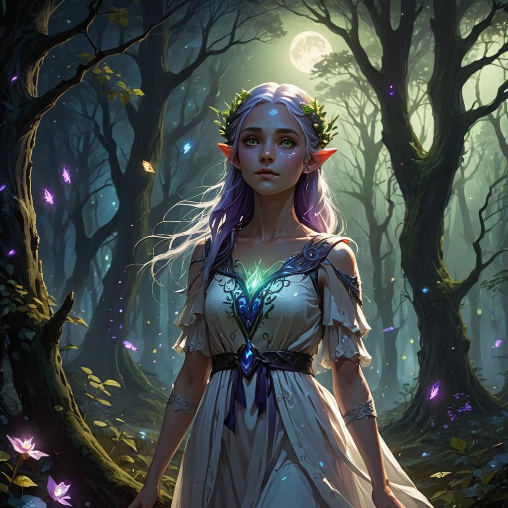 Ethereal Elf Girl in Forest: Fantasy Concept Art