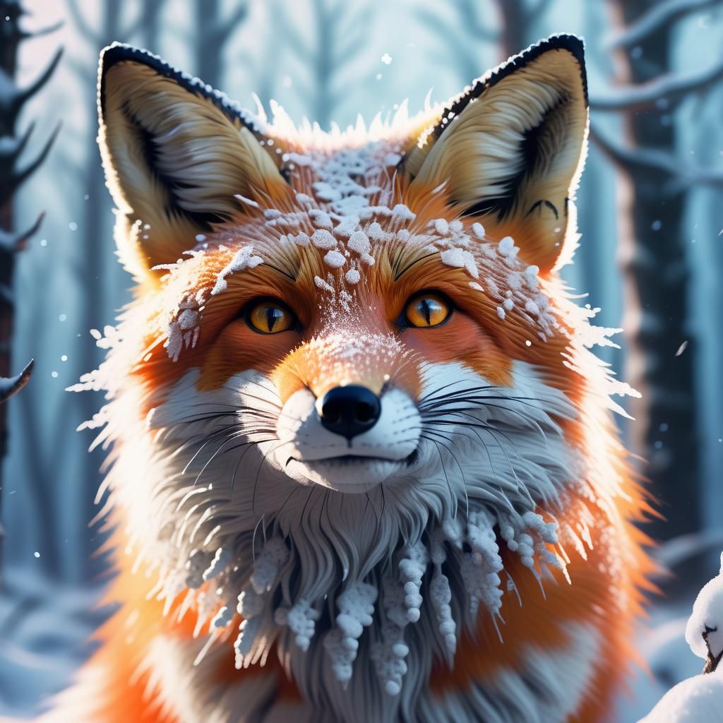 Fox in Winter Forest: Hyperrealistic Concept Art