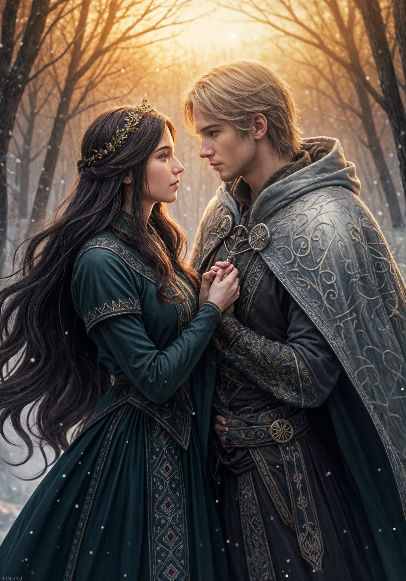 Ethereal Princess and Hero in Winter Wonderland