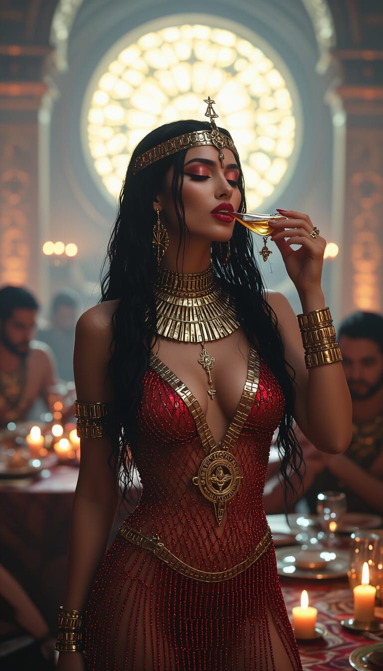 Sekhmet in Neon Noir Style Chainmail Dress