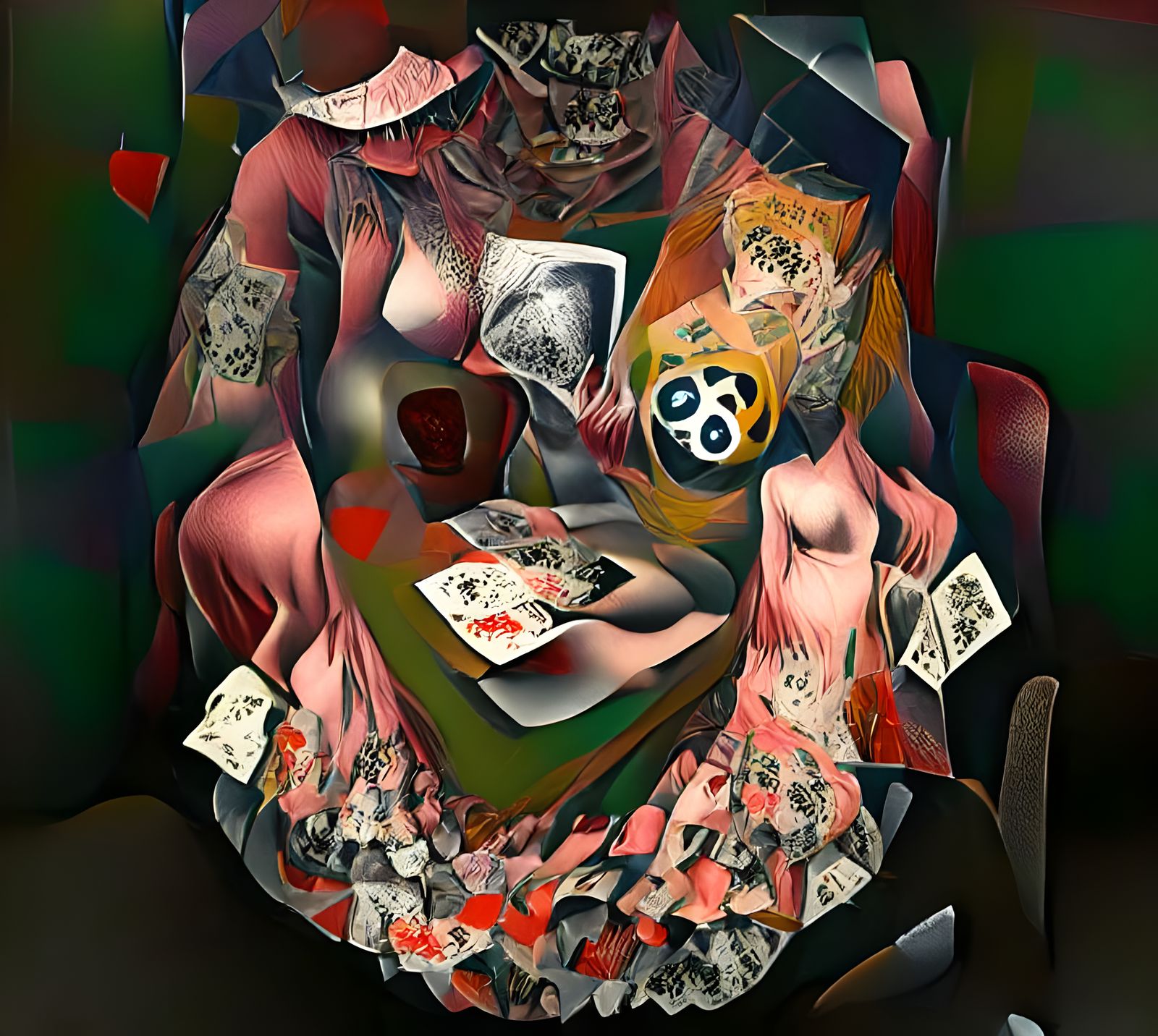 Demonic Woman's Macabre Poker Game in Gothic Style