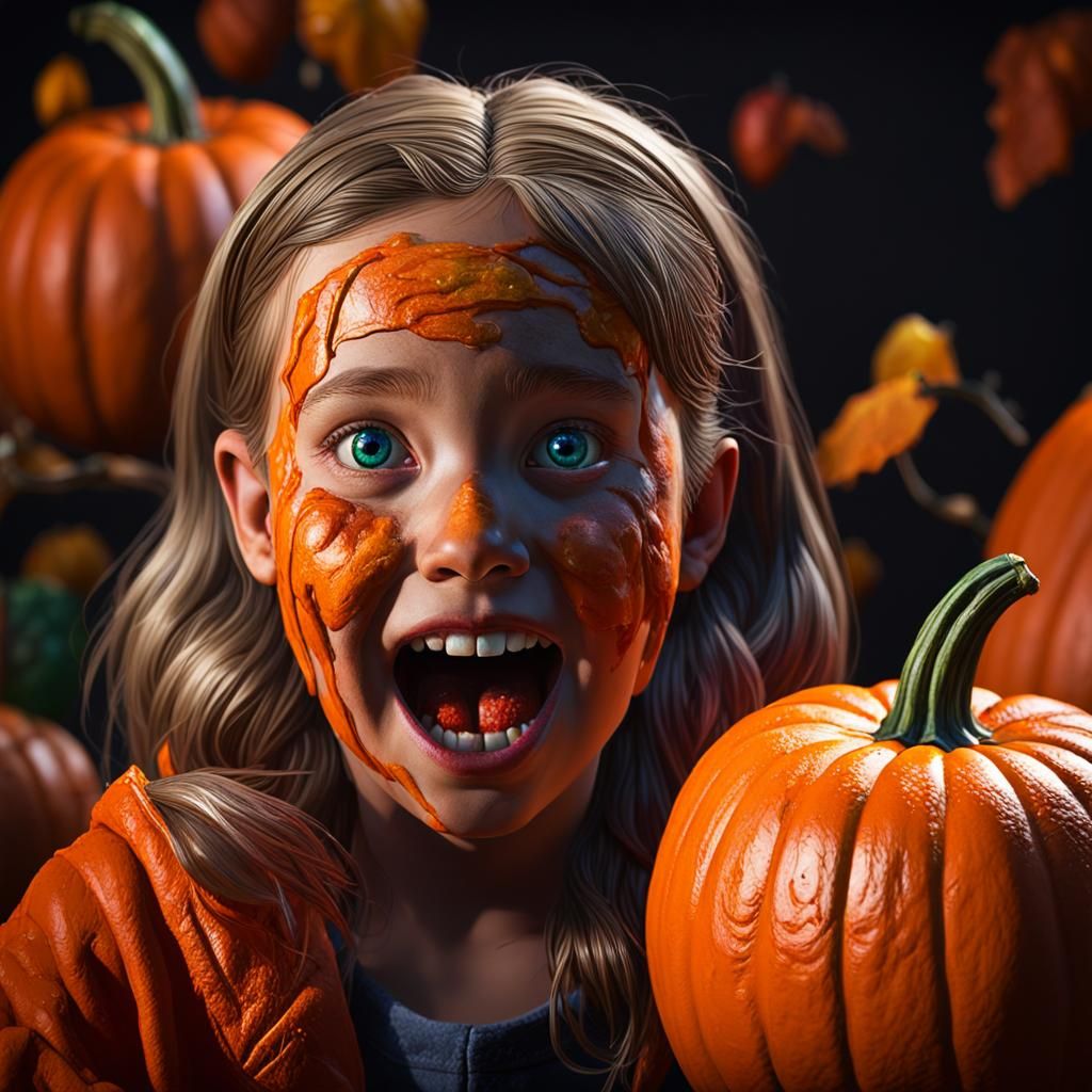 Hyperrealistic Pumpkin Arises at Midnight: Splash Art