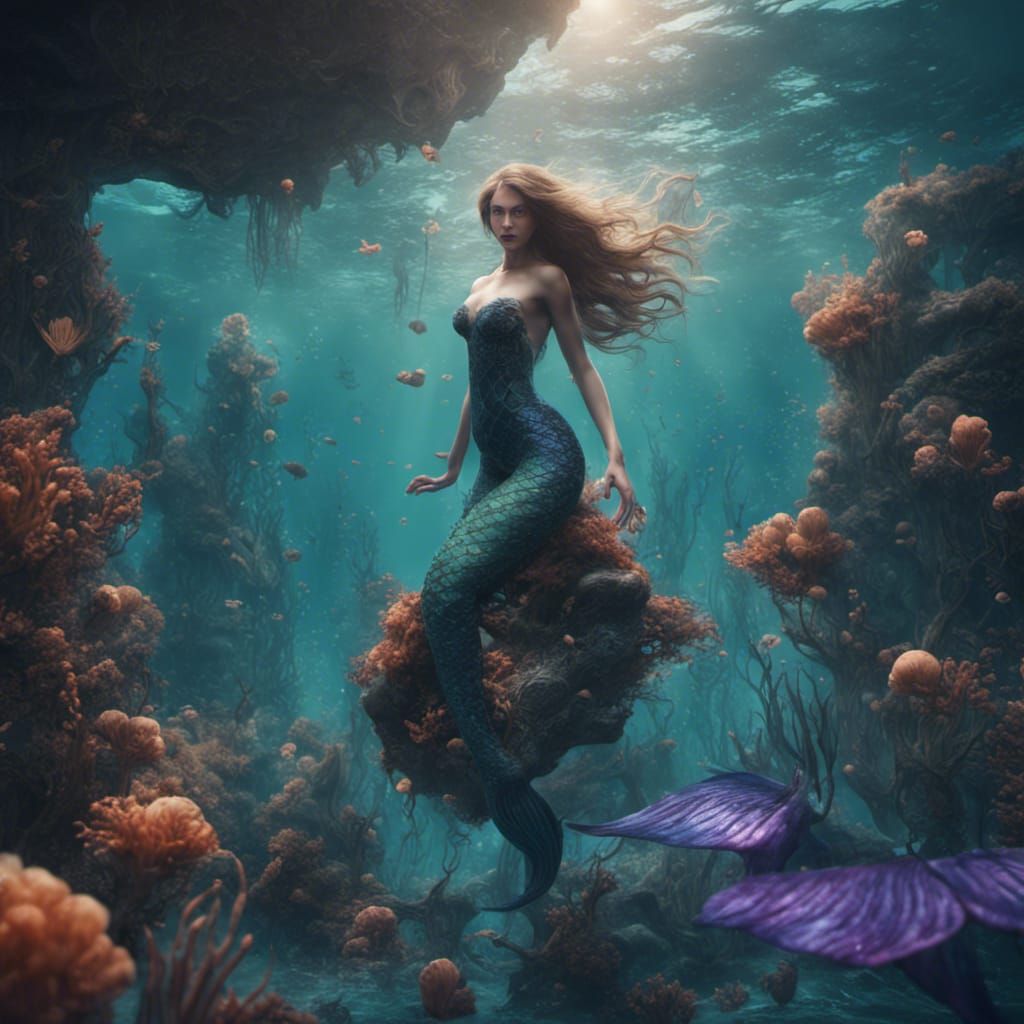 Mermaids Swimming in Ocean: Fantasy Concept Art