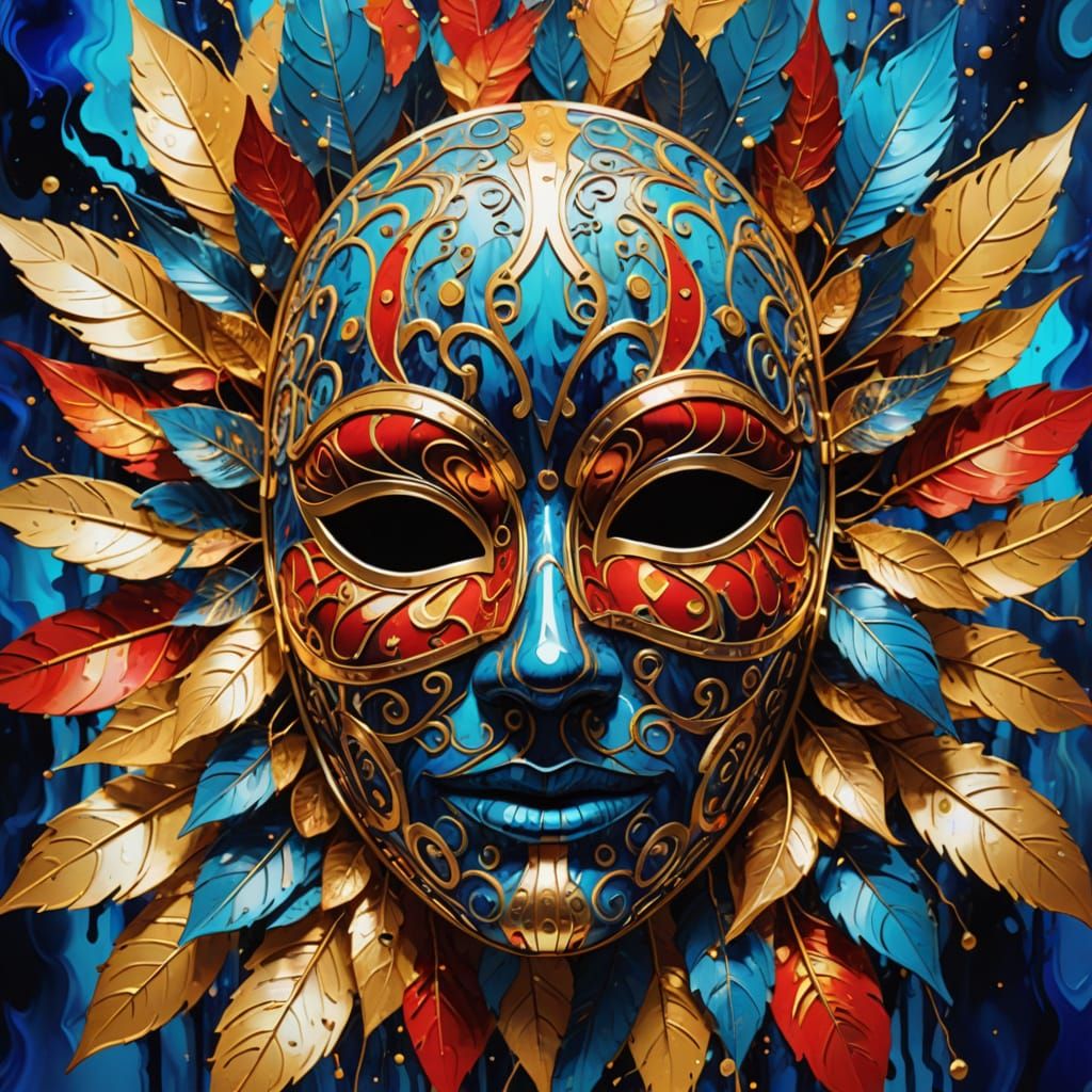 Vibrant Digital Art Mask in Warm Golden Colors