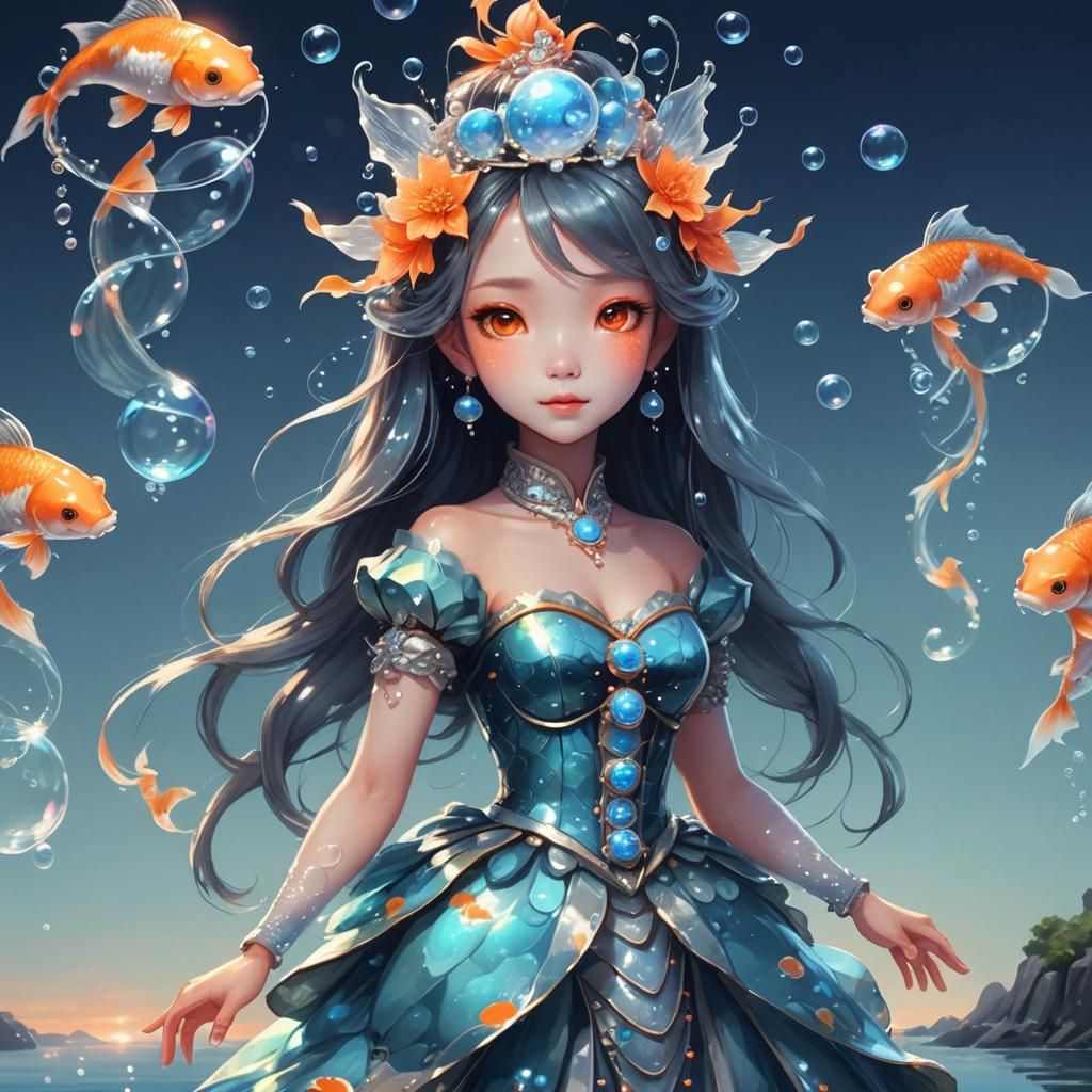 Luminous Koi Fish Princess in Ocean Scene