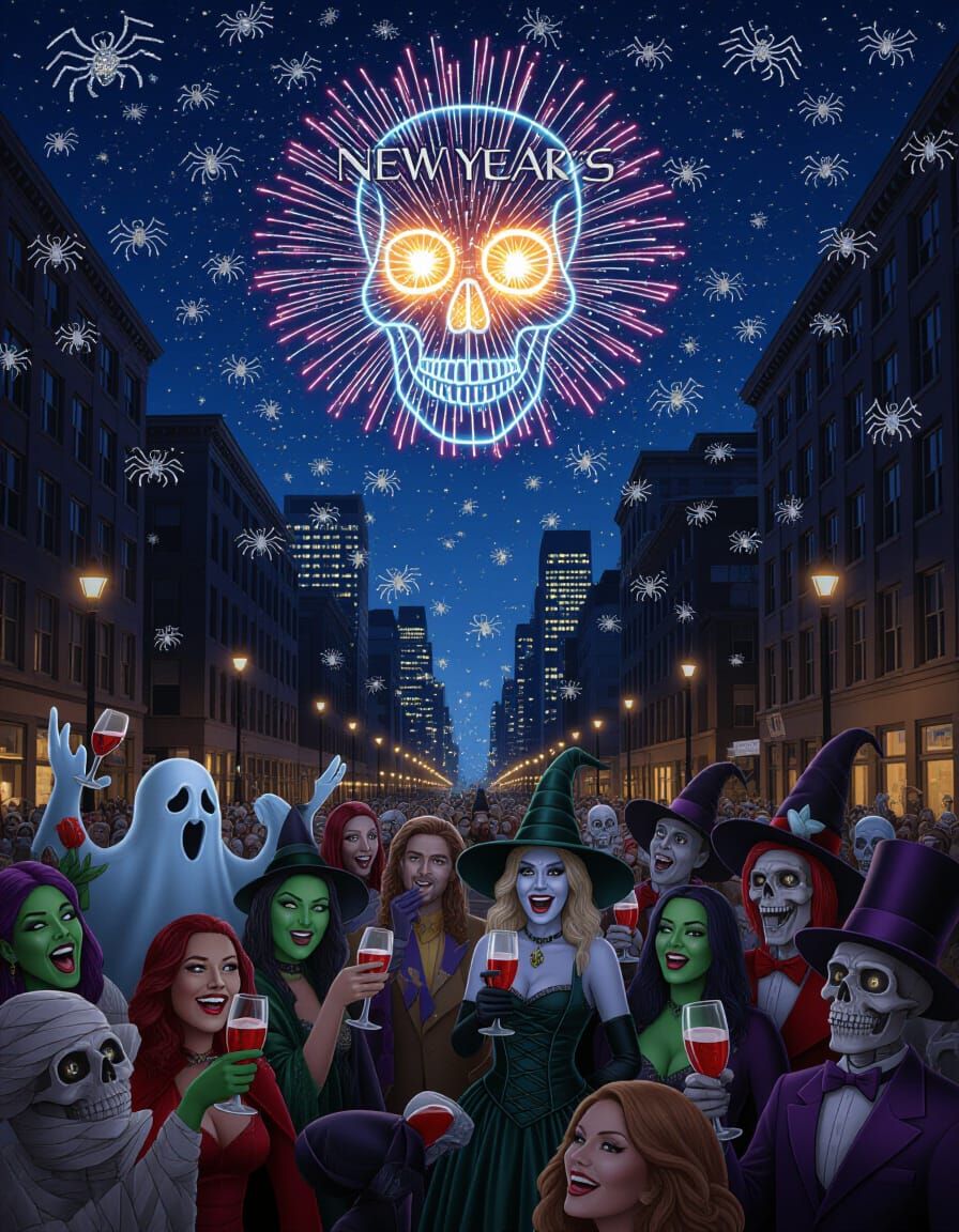 Monsters Celebrate New Year's Eve with Fireworks