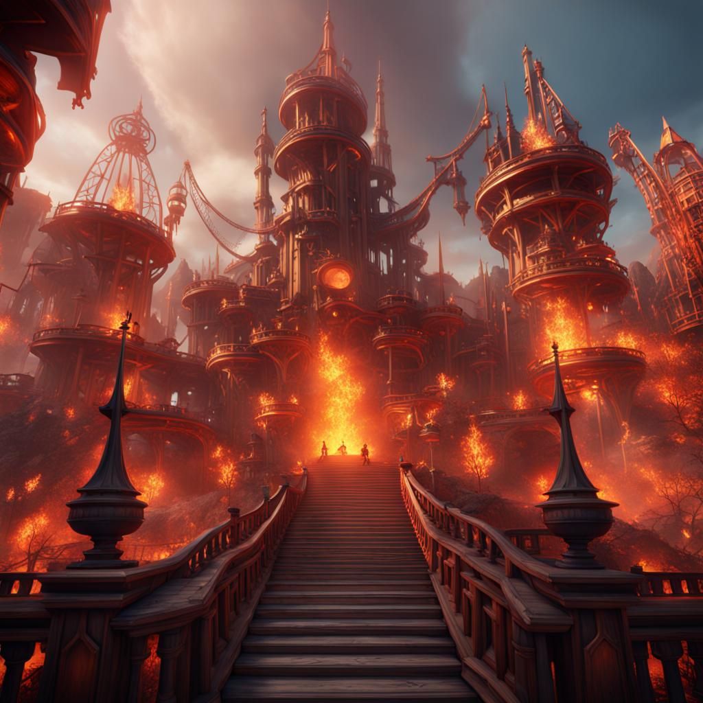 Fantastical Fire Theme Park Concept Art