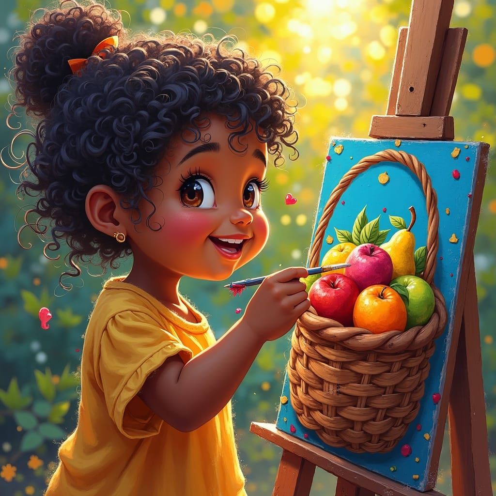 Young Artist Paints Fruit Basket in Vibrant Class Setting