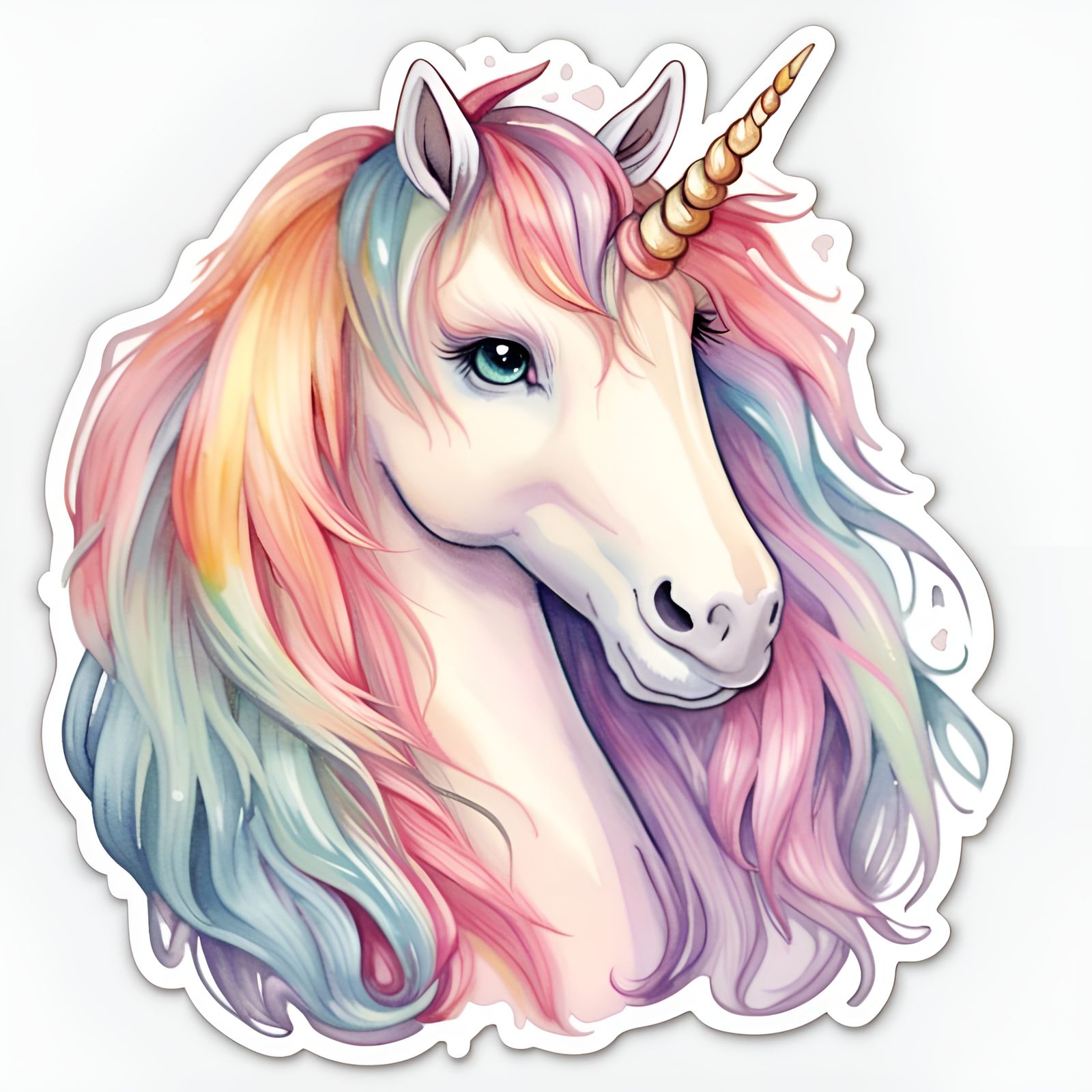 Watercolor Unicorn Sticker with Colorful Mane