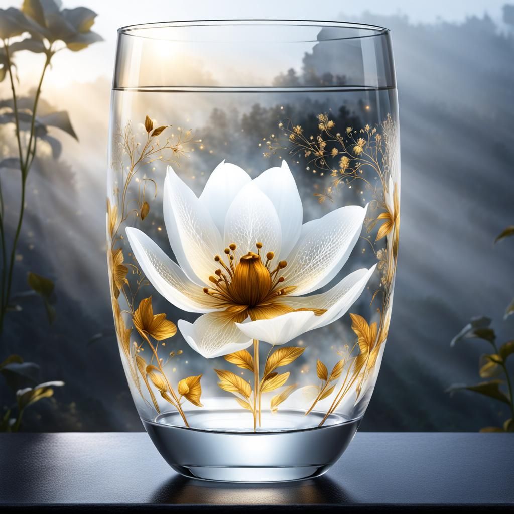 Metallic Batflower in Glass with Gold Highlights