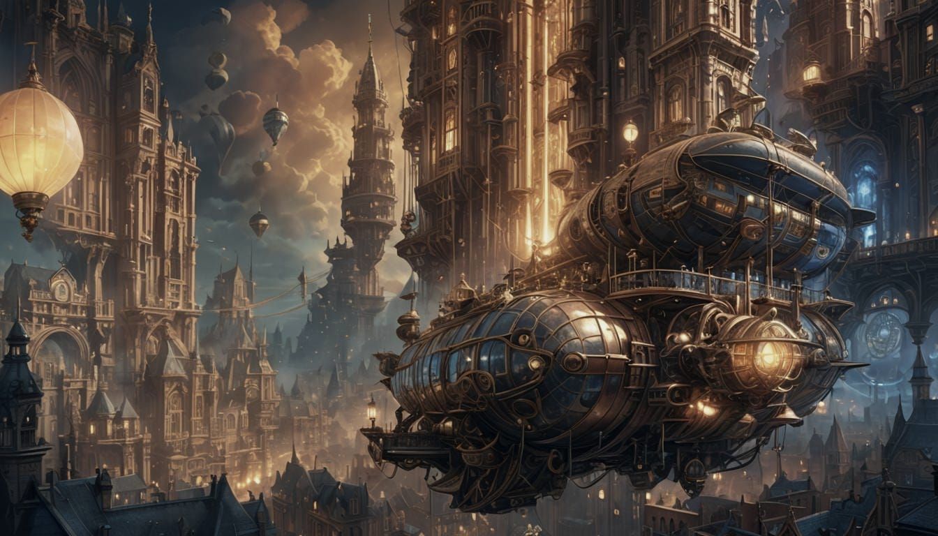 Steampunk Engine in a Cyberpunk Cybercity