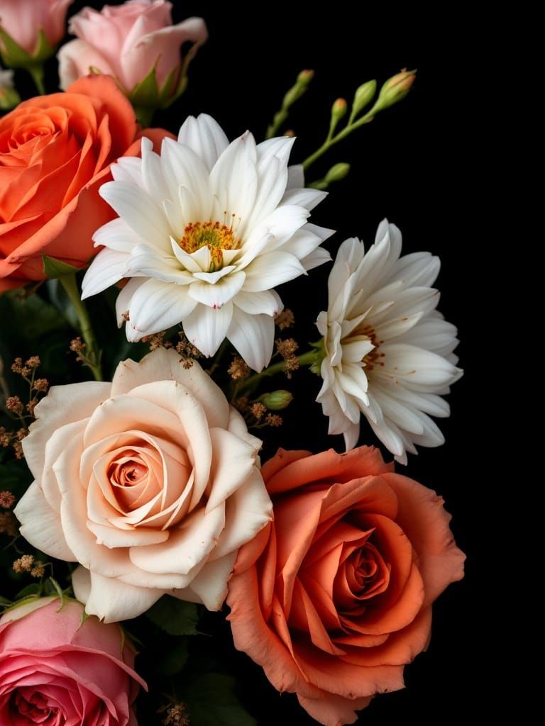 Vibrant Floral Cluster in Deep Black