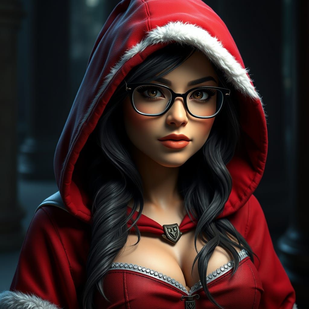 Voluptuous Red Riding Hood in Cyberpunk Style